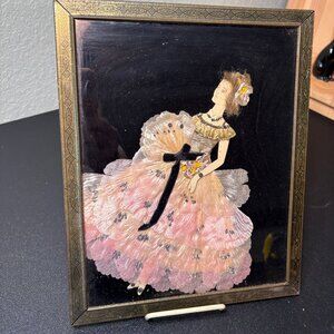 1920's Art Deco Hand Made Picture of Lady with Textile Clothes and Real Hair